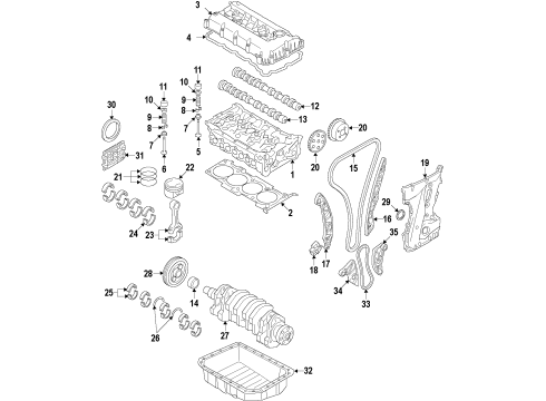 2013 Hyundai Tucson Engine Parts, Mounts, Cylinder Head & Valves, Camshaft & Timing, Variable Valve Timing, Oil Pan, Oil Pump, Balance Shafts, Crankshaft & Bearings, Pistons, Rings & Bearings Cover Assembly-Timing Chain Diagram for 213502G100