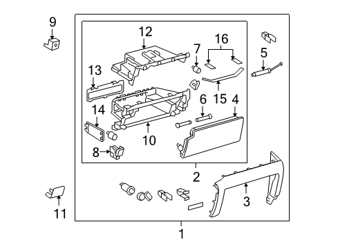 2011 Toyota 4Runner Glove Box Glove Box Door Stopper Diagram for 55054-35030