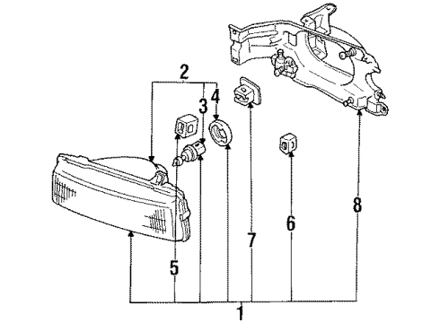 1992 Toyota Corolla Headlamps Passenger Side Headlight Assembly Diagram for 81110-1A750