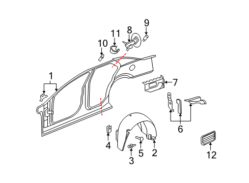 2009 Cadillac STS Quarter Panel & Components Filler Panel Diagram for 89022981