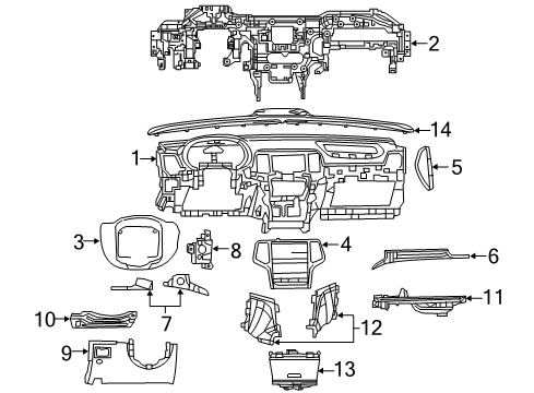 2015 Jeep Grand Cherokee Instrument Panel Components Bracket-Knee Protector Diagram for 68159126AB
