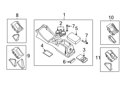 2004 Nissan Frontier Center Console Cup Holder Assembly Diagram for 96965-8Z803