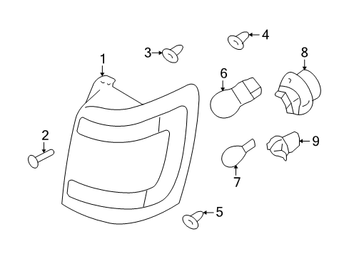 2011 Mercury Mariner Bulbs Tail Lamp Assembly Diagram for 8E6Z-13405-A