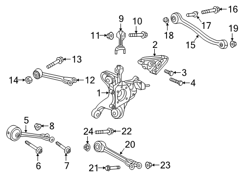 2021 Honda Clarity Rear Suspension Components, Lower Control Arm, Upper Control Arm, Stabilizer Bar Knuckle Complete, Rear Left Diagram for 52215-TRT-A01