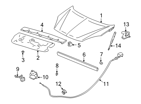 2002 Buick Rendezvous Hood & Components Latch Asm-Hood Primary & Secondary Diagram for 10422216