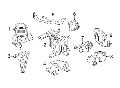 2013 Toyota Prius C Engine & Trans Mounting Mount Bracket Diagram for 12325-21260
