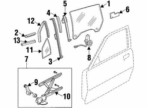 1997 Toyota Paseo Front Door Fixed Glass Weatherstrip Diagram for 68215-0W010