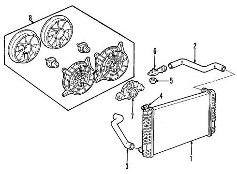 2000 Buick Park Avenue Cooling System, Radiator, Water Pump, Cooling Fan Shroud Kit, Engine Electric Coolant Fan Diagram for 12367226