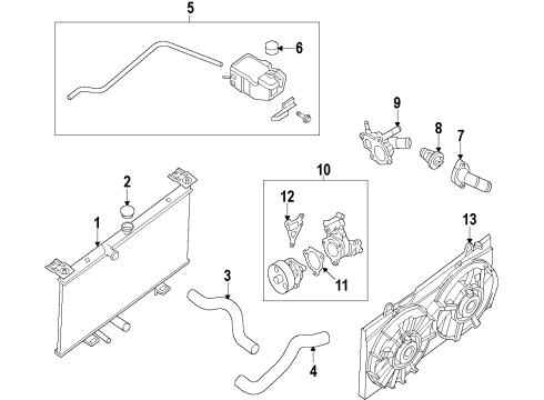 2010 Nissan Sentra Cooling System, Radiator, Water Pump, Cooling Fan Motor & Fan Assy-With Shroud Diagram for 21481-ET80B