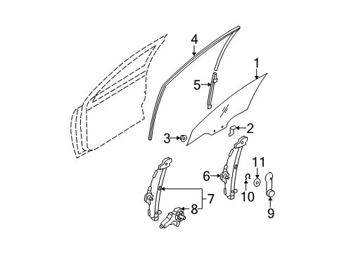 2009 Hyundai Accent Front Door Run-Front Door Window Glass RH Diagram for 82540-1E200