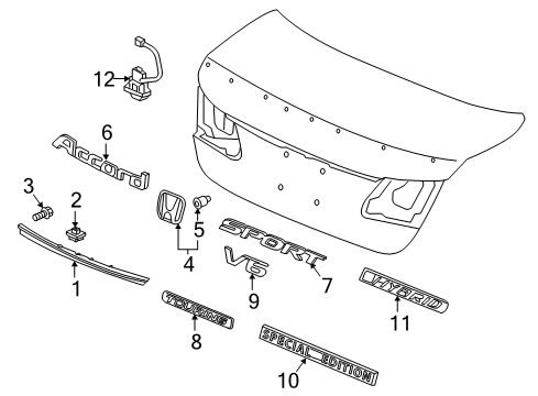 2017 Honda Accord Trunk Garnish Assembly, Rear License Diagram for 74890-T3W-J31