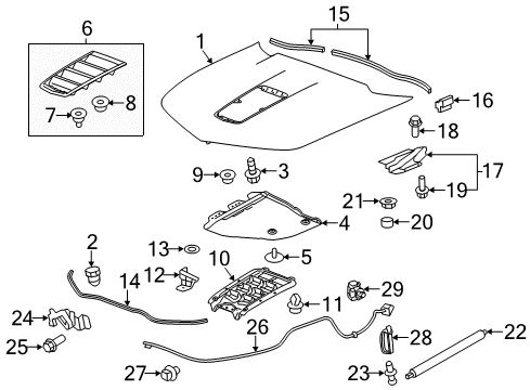 2015 Chevrolet Camaro Hood & Components, Exterior Trim Release Cable Retainer Diagram for 92168425