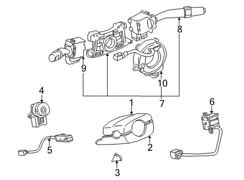1999 Toyota Solara Shroud, Switches & Levers Upper Column Cover Diagram for 45286-06050-A0