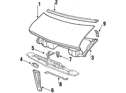 1995 Chevrolet G10 Hood & Components Latch Asm-Hood Secondary Diagram for 14048619