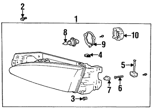 1997 Hyundai Accent Bulbs Passenger Side Headlight Assembly Composite Diagram for 92102-22250