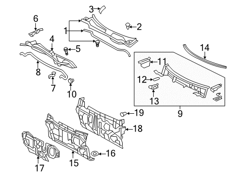 2008 Toyota Camry Cowl Dash Panel Diagram for 55101-33350