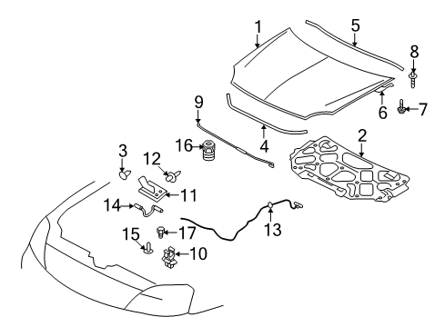 2008 Ford Taurus X Hood & Components Hinge Diagram for 6F9Z-16796-AA