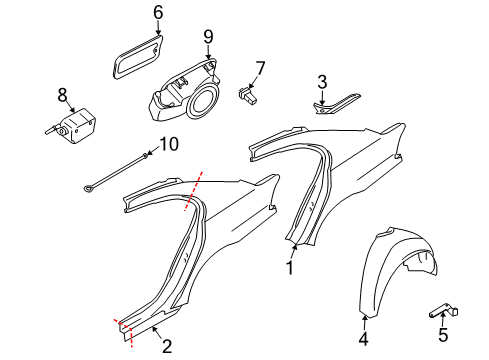 2006 BMW 750i Quarter Panel & Components Bracket For Wheel Arch Cover Diagram for 51717055399