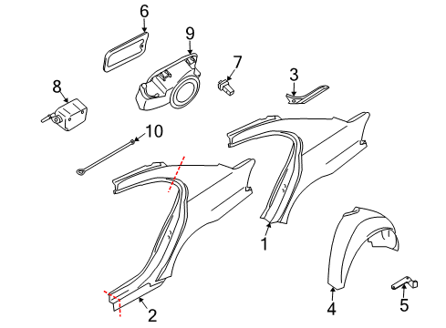 2002 BMW 745Li Quarter Panel & Components Left Rear Side Panel Diagram for 41217045685