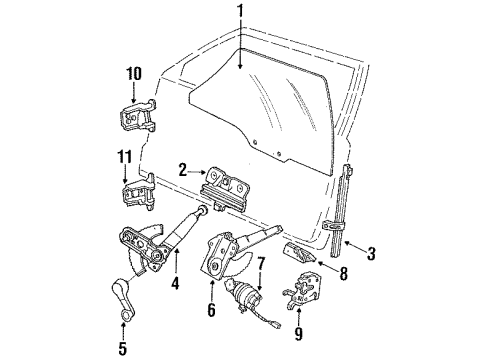 1992 Ford Ranger Door Glass & Hardware Lock Diagram for F27Z-1021812-A