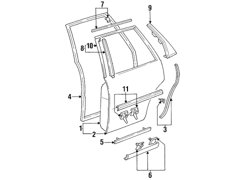 1992 Toyota Camry Rear Door & Components, Exterior Trim Moulding, Rear Door, Outside RH Diagram for 75741-33030