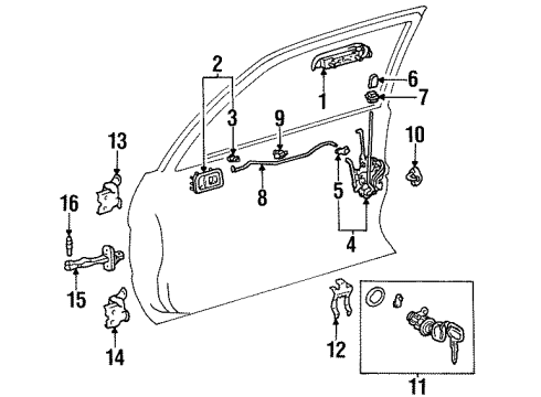 1997 Toyota Paseo Front Door Handle, Inside Diagram for 69205-16100-B0