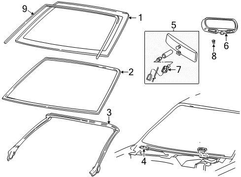 2004 Ford Mustang Windshield Glass, Reveal Moldings Mirror Inside Bracket Diagram for F1TZ-17698-A