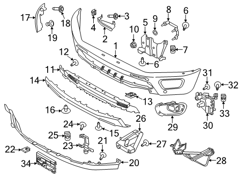 2019 Ford Ranger Front Bumper Valance Screw Diagram for -W702928-S307