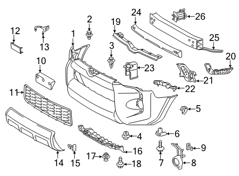 2022 Toyota 4Runner Bumper & Components - Front Trim Cover Retainer Bracket Diagram for 52525-35010