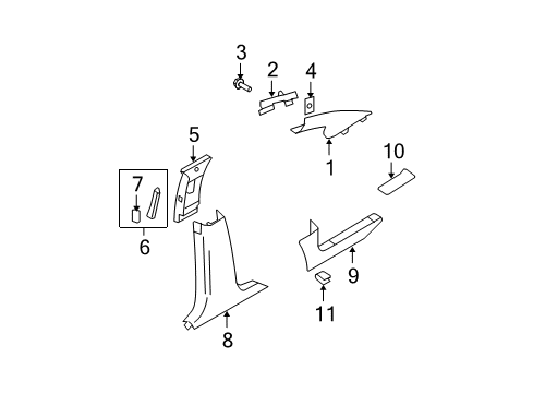 2010 Ford Edge Interior Trim - Pillars, Rocker & Floor Windshield Pillar Trim Diagram for 9T4Z-7803599-AB