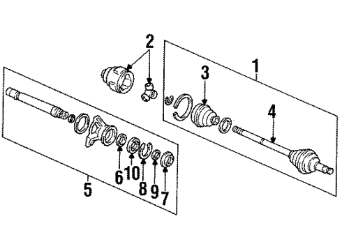 1993 Acura Vigor Drive Axles - Front Driveshaft Set, Passenger Side Diagram for 44010-SL5-952