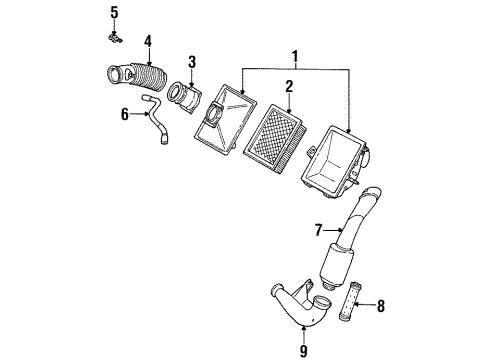 1999 Mercury Sable Air Intake Air Cleaner Assembly Diagram for XF1Z9600AA