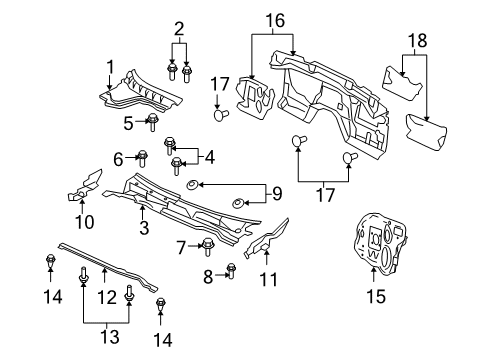 2008 Pontiac G8 Cowl Insulator Diagram for 92216972