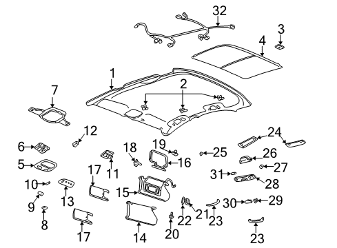 2001 Buick LeSabre Interior Trim - Roof Grip Handle Clip Diagram for 25725191