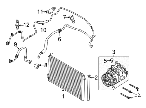 2010 BMW M3 A/C Condenser, Compressor & Lines Bracket Pressure Pipe Airconditioner Diagram for 64536939333