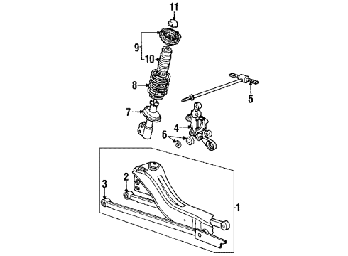 1996 Saturn SL1 Rear Suspension Components, Stabilizer Bar Cover, Rear Spring & Strut Upper Diagram for 21011434