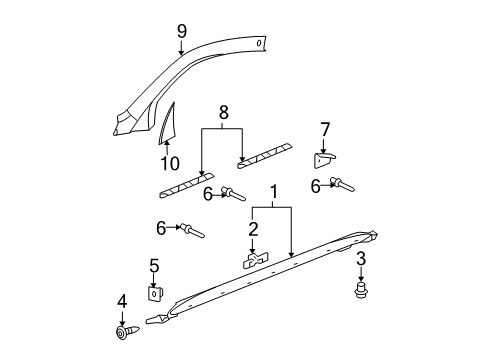2009 Chevrolet Equinox Exterior Trim - Pillars, Rocker & Floor Rocker Molding Diagram for 19120780