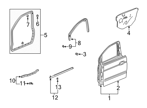 2001 Honda Odyssey Front Door Weatherstrip, L. FR. Door Diagram for 72350-S0X-A01