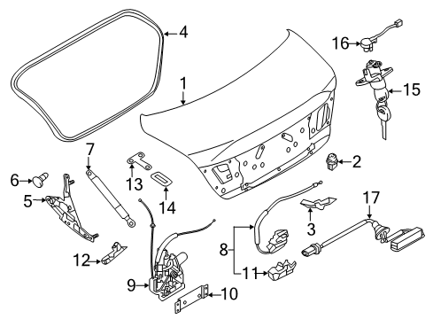 2012 Infiniti M56 Trunk Stay Assembly - Trunk Lid Diagram for 84430-1PM5A