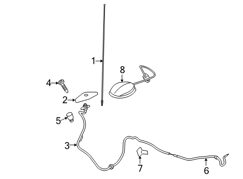 2008 Ford Mustang Antenna & Radio Socket & Wire Retainer Diagram for EOVY-13A506-A