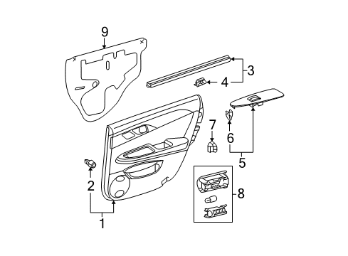 2008 Toyota Avalon Rear Door Door Trim Panel Diagram for 67630-07010-B0