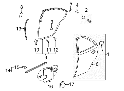 2011 Lexus HS250h Rear Door Regulator Sub-Assy, Rear Door Window, RH Diagram for 69803-22200