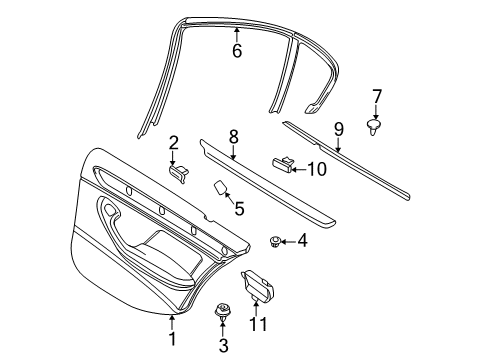 2004 BMW 325i Interior Trim - Rear Door Inner Left Window Channel Cover Diagram for 51348194703