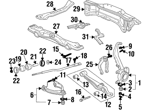 1999 Honda Prelude Front Suspension Components, Lower Control Arm, Upper Control Arm, Stabilizer Bar Bolt, FR. Radius Rod (12X31) Diagram for 90178-SM4-013