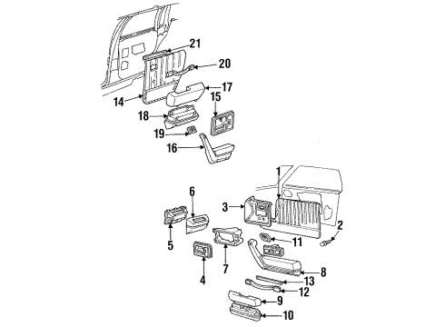 1988 Oldsmobile Cutlass Ciera Interior Trim Bezel-Front Side Door Armrest R.H. Diagram for 20304724