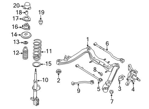 1999 Nissan Altima Rear Suspension Components, Stabilizer Bar STOPPER-Member Mounting Lower Diagram for 55475-0E010
