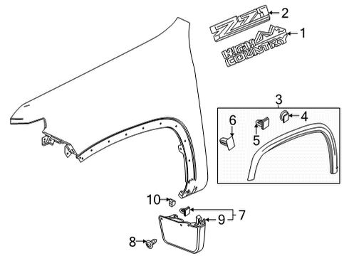 2021 Chevrolet Silverado 2500 HD Exterior Trim - Fender Mud Guard Diagram for 84639026