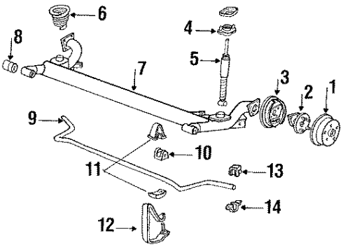 1988 Chevrolet Corsica Rear Axle, Stabilizer Bar, Suspension Components Insulator-Rear Stabilizer Shaft Diagram for 10018195