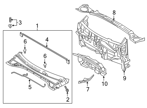 2017 Kia Niro Cowl Weatherstrip-Hood Diagram for 86430G5000