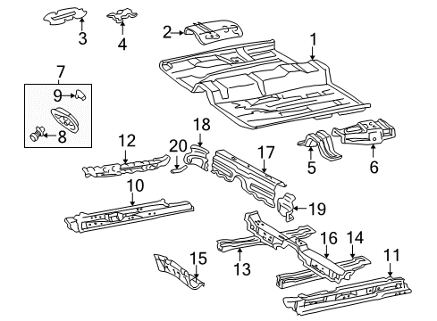 2001 Toyota Solara Pillars, Rocker & Floor - Floor & Rails Foot Rest Diagram for 58192-06020